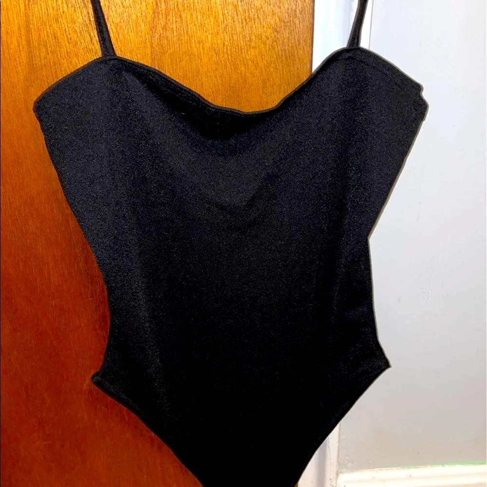 Black spaghetti strap body suit